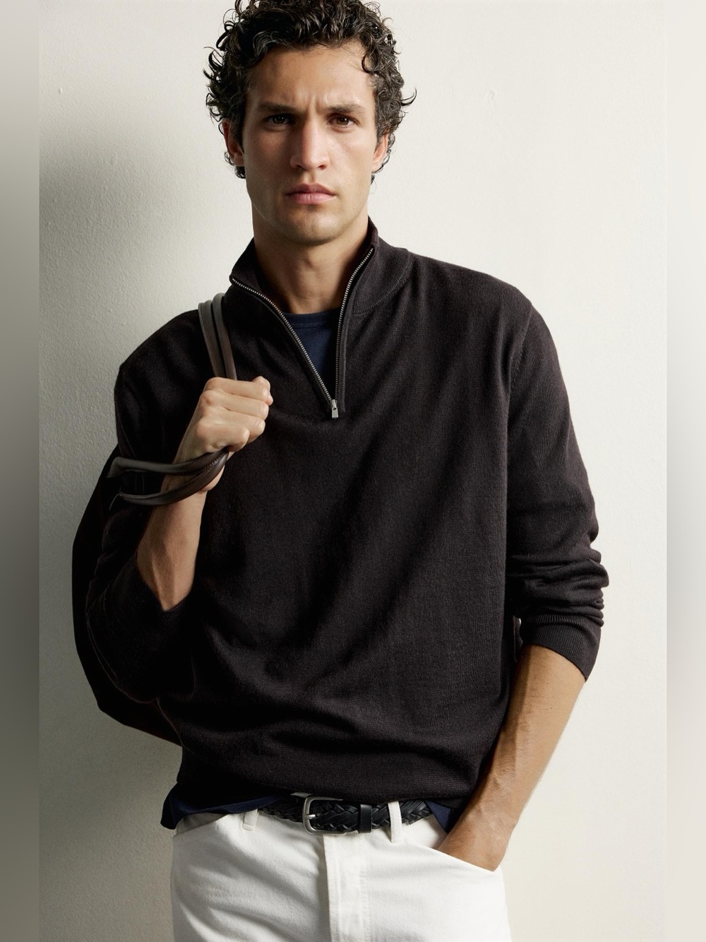 Zara man brown quarter zip sweater
